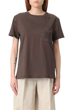 Max Mara Top, Dame, Brun, L, Bomuld, Broderet Logo Hvid T-shirt
