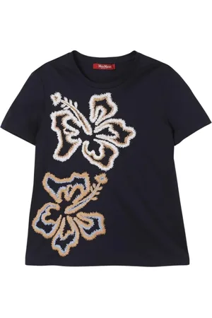 Max Mara Top, Dame, Blå, M, Bomuld, Hibiscus Broderet Sweater