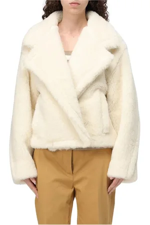 Max Mara Jakke, Dame, Hvid, 3XS, Kort Shearling Frakke Afslappet Pasform