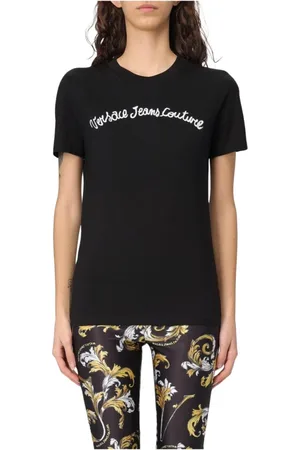 VERSACE Top, Dame, Sort, XS, Bomuld, Sort Curved Hem Tee