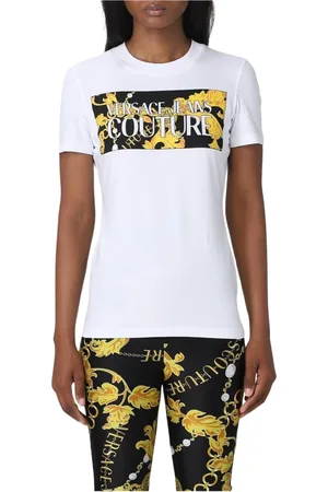 VERSACE Top, Dame, Hvid, 2XS, Bomuld, Barok Logo Tee Stilfuldt Bomuldst-shirt