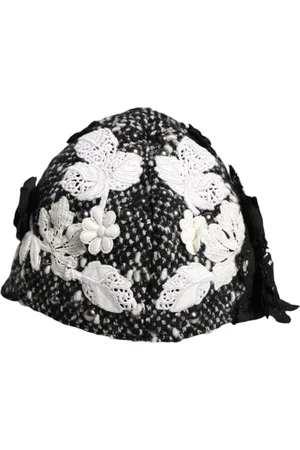 Dolce & Gabbana Tilbehør, Dame, Sort, ONE SIZE, Bomuld, Sort Hvid Blomstret Cloche Hat