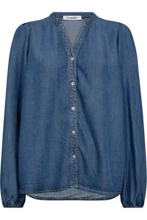 Co`Couture Bluser & Skjorter, Dame, Blå, XL, Denim, Denim V-Hals Skjortebluse Blå