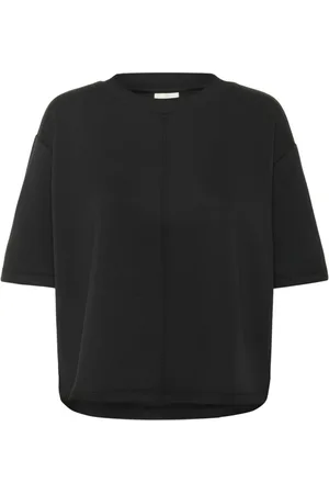 Kaffe Top, Dame, Sort, S, Polyester, Sort Dyb Tee med Halve Ærmer