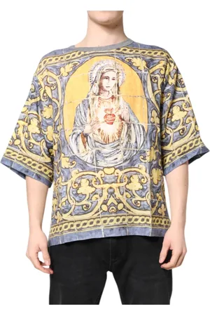 Dolce & Gabbana Top, Herre, Flerfarvet, 2XL, Religiøst Print Rund Hals T-shirt