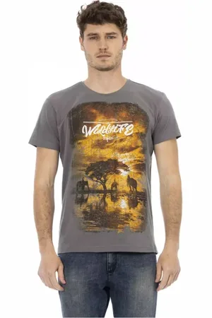 Trussardi Top, Herre, Grå, L, Bomuld, Grå kortærmet T-shirt med rund hals
