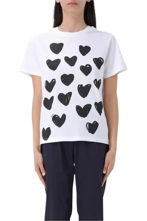 LIVIANA CONTI Top, Dame, Hvid, M, Bomuld, Farverig Heart Print T-shirt