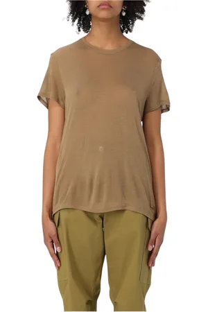 Tom Ford Top, Dame, Brun, L, Uld, Brun Silke Kortærmet T-Shirt