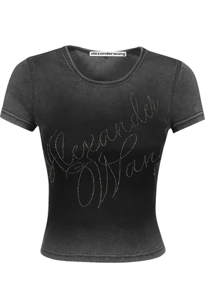 Alexander Wang Top, Dame, Sort, XS, Bomuld, Kursiv Logo Figursyet T-shirt