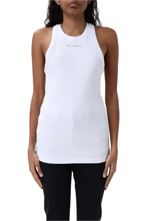 Pinko Top, Dame, Hvid, L, Bomuld, Hvid Ribbet Racerback Tank Top