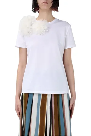 Max Mara Top, Dame, Hvid, XS, Bomuld, Blomsterdetalje T-shirt
