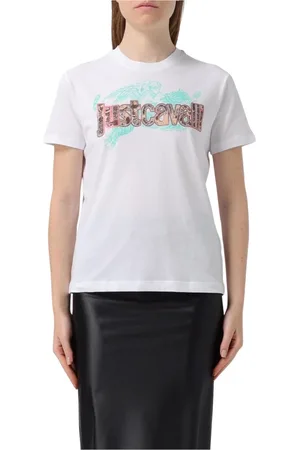 Roberto Cavalli Top, Dame, Hvid, XS, Bomuld, Engle Print Grafisk Tee