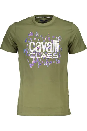 Roberto Cavalli Top, Herre, Grøn, XL, Kortærmet Grøn Herre T-shirt Print Logo