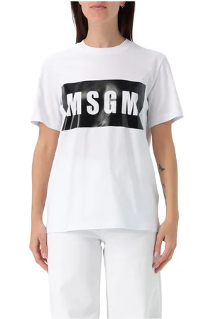 Msgm Top, Dame, Hvid, S, Bomuld, Sort Kvinders Logo T-Shirt