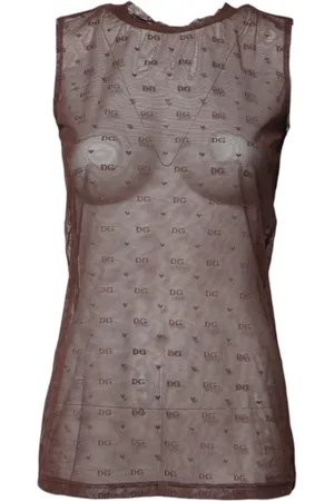 Dolce & Gabbana Top, Dame, Brun, XS, Nylon, Brun Nylon Gennemsigtig Tank Top