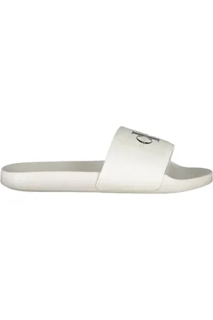 Calvin Klein Sko, Dame, Hvid, 38 EU, Uld, Elegant Logo-Print Sliders