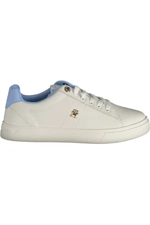Tommy Hilfiger Sko, Dame, Hvid, 37 EU, Polyester, Blå Polyester Sneakers med Kontrastdetaljer