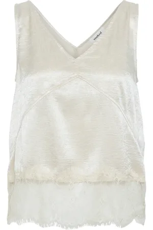 Soaked in Luxury Top, Dame, , XS, Elegant Blonde Trim Top Sandshell