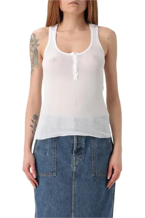 Isabel Marant Top, Dame, Hvid, S, Bomuld, Ribbet bomuld tank top med knap