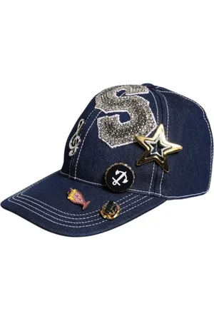 Dolce & Gabbana Tilbehør, Dame, Blå, 57 CM, Bomuld, Krystalpyntet baseballkasket