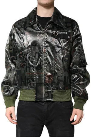 Dolce & Gabbana Jakke, Herre, Grøn, L, Uld, Grøn DG Logo Print Bomber Jakke