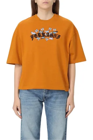 Chiara Ferragni Top, Dame, Brun, XS, Bomuld, Brun Butterfly Print Boxy Tee