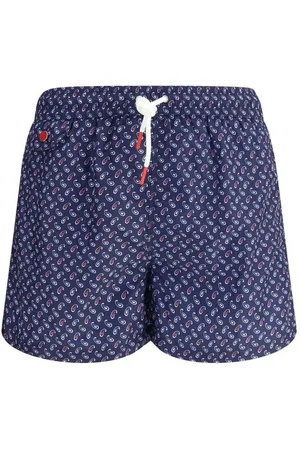 Kiton Badetøj, Herre, Blå, XL, Uld, Logoed Badeshorts med Dråbeeffekt Mønster