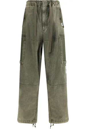 MIHARA YASUHIRO Jeans, Herre, Grøn, M, Bomuld, Baggy Bomuld Bukser med Justerbar Talje