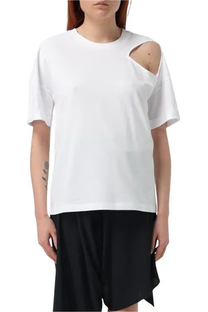 FEDERICA TOSI Top, Dame, Hvid, M, Uld, Sort Cutout Shoulder T-Shirt