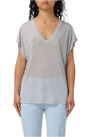 Dondup Top, Dame, Grå, XS, Hvid V-Neck Semi-Gennemsigtig Top