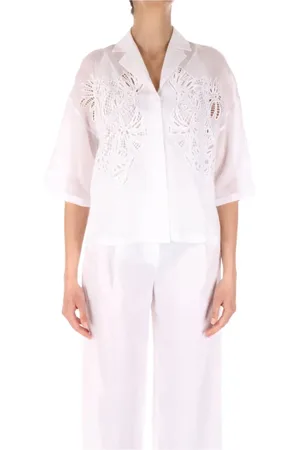 Max Mara Bluser & Skjorter, Dame, Hvid, S, Hvid Bowling Krave Jakke med Broderi