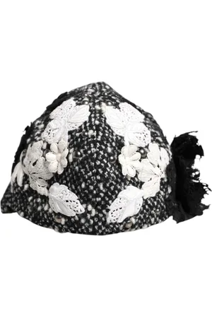 Dolce & Gabbana Tilbehør, Dame, Sort, ONE SIZE, Bomuld, Sort Hvid Blomstret Cloche Hat
