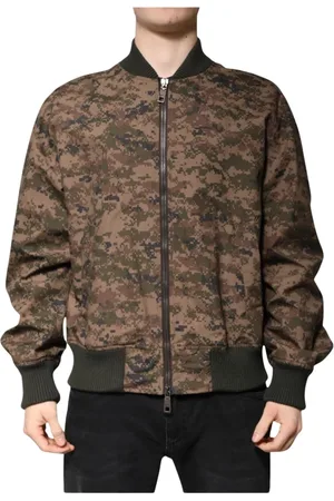 Dolce & Gabbana Jakke, Herre, Brun, 3XL, Uld, Brun Camouflage Bomberjakke med Logo