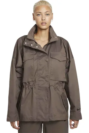 Nike Jakke, Dame, Brun, 2XL, Bomuld, Essentials Jakke Ironstone Sporty Elegant Overgang