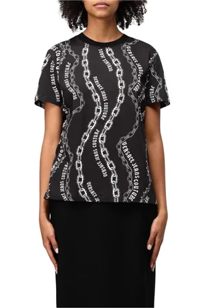 VERSACE Top, Dame, Sort, M, Bomuld, Kædeprint T-shirt Afslappet Stil