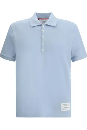 Thom Browne Top, Herre, Blå, L, Bomuld, Ikonisk Polo Skjorte med Horisontale Bånd