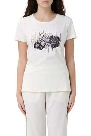 Liu Jo Top, Dame, Hvid, M, Blomstret T-shirt med Rhinsten Detalje