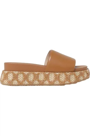 Liu Jo Sko, Dame, Brun, 38 EU, Læder, Raffia Platform Slide Sandaler