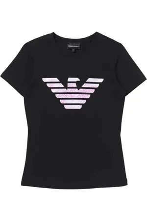 Emporio Armani Top, Dame, Sort, S, Bomuld, Blomstrende Eagle Grafisk Tee