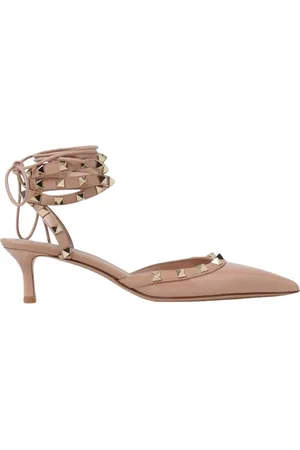 VALENTINO GARAVANI Sko, Dame, Lyserød, 37 1/2 EU, Uld, Sorte Rockstud Ankel Wrap Pumps