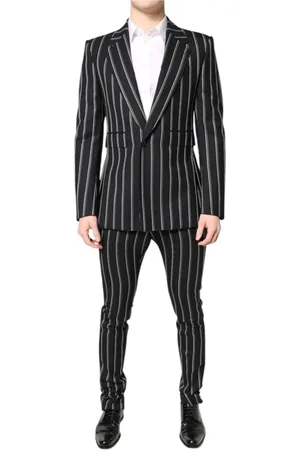 Dolce & Gabbana Jakkesæt, Herre, Sort, M, Bomuld, Sort Stribet Sicilia Formel Dragt