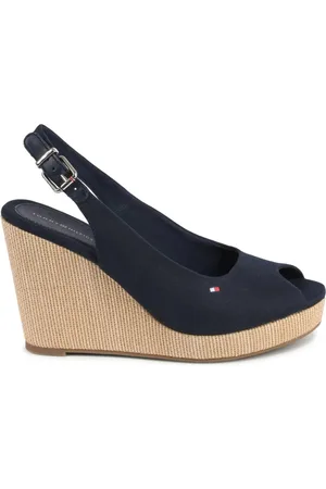 Tommy Hilfiger Sko, Dame, Blå, 36 EU, Bomuld, Blå Bomuld-Læder Kile Sandaler