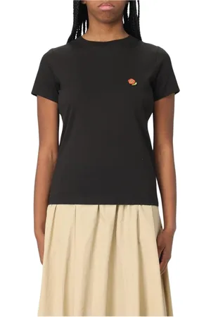 Kenzo Top, Dame, Sort, XS, Bomuld, Broderet Blomst T-shirt
