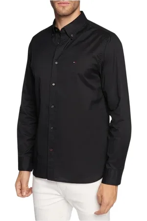 Tommy Hilfiger Skjorte, Herre, Sort, L, Bomuld, Klassisk Bomuldsskjorte med Logodetalje