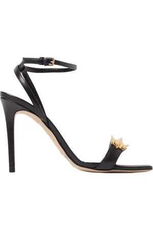 Elisabetta Franchi Sko, Dame, Sort, 38 EU, Uld, Sorte hælede sandaler med gyldne accenter