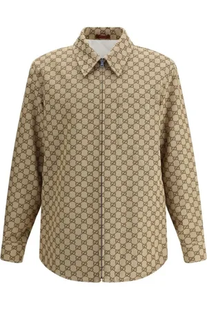 Gucci Skjorte, Herre, Brun, M, Bomuld, Quiltet Bomuldsskjortejakke med GG Jacquard Tekstur