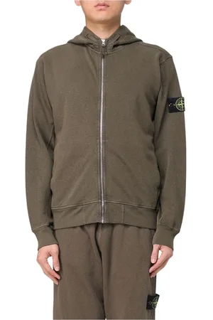 Stone Island Sweathshirts & Hoodies, Herre, Grøn, M, Grå Fleece Zip-Up Hoodie