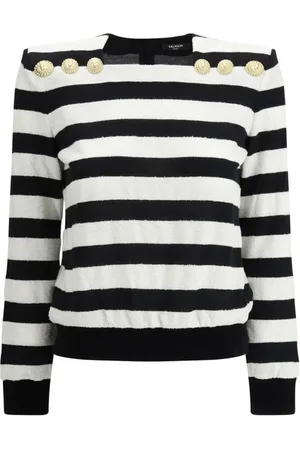 Balmain Strik, Dame, Sort, 2XS, Uld, Stribet løvehoved sweater
