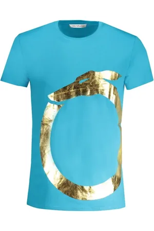 Trussardi Top, Herre, Blå, XL, Bomuld, Blå Bomuld Trykt Logo T-Shirt