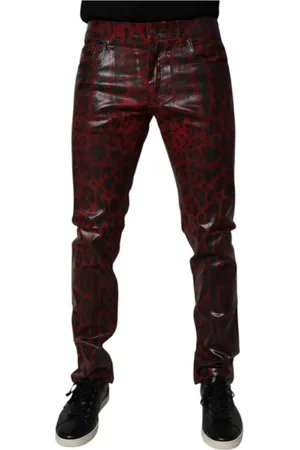 Dolce & Gabbana Bukser, Herre, Rød, M, Denim, Leopard Print Skinny Denim Jeans